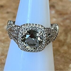 Bomb Party Vintage RBP2418 Deep Grey Spinel & White Topaz on Rhodium Ring